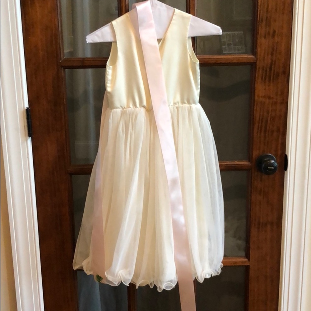 Ivory Flower Girl Dress with pink sash